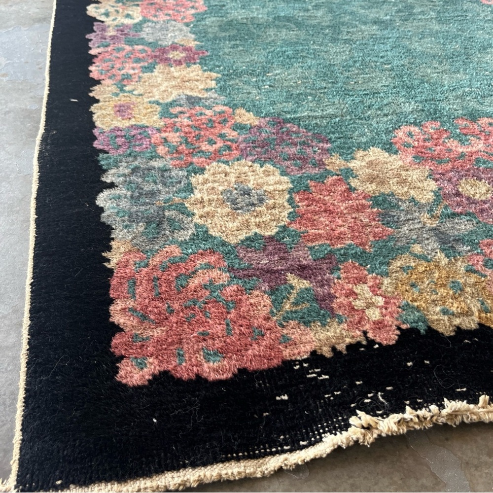 Antique Art Deco Chinese 3’x4’10” Hand Knotted Wool Floral Rug - Picture 2 of 12